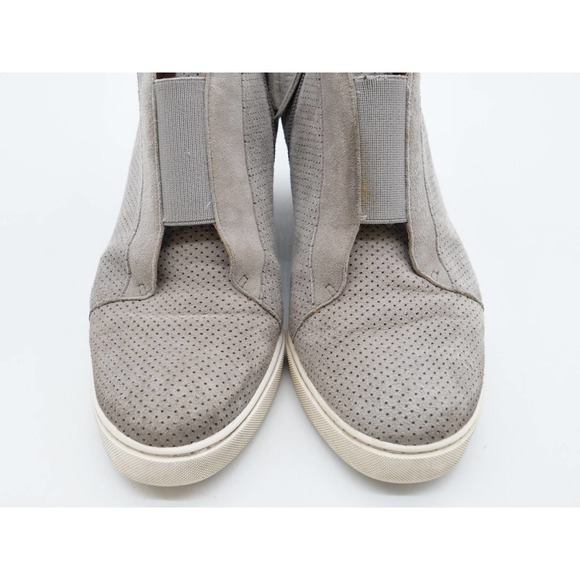 Linea Paolo Booties Women 7 Gray Suede Perforated Wedge Heel Side Zip Ankle Boot - Picture 6 of 12